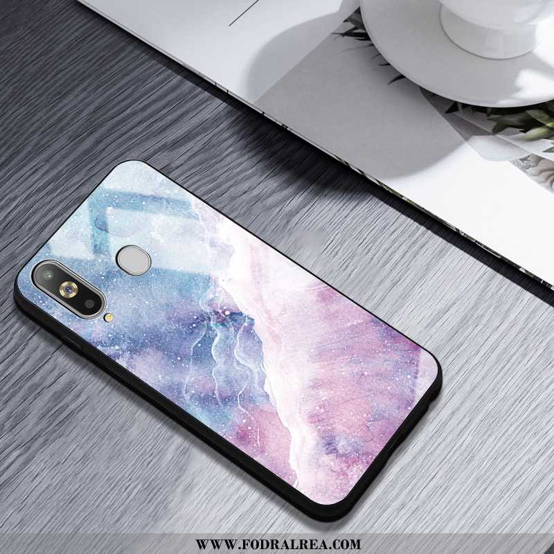 Fodral Samsung Galaxy A8s Glas Rosa Stjärna, Skal Samsung Galaxy A8s Silikon Net Red