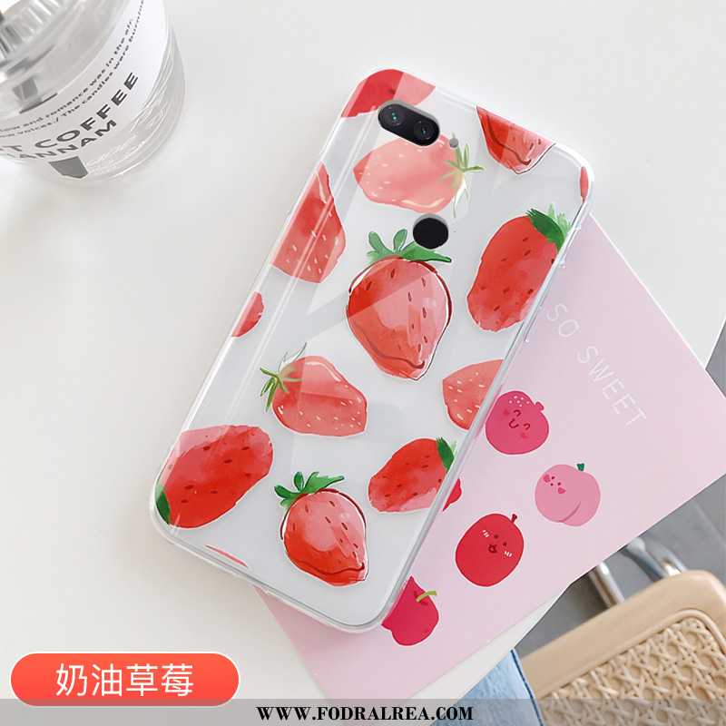 Fodral Xiaomi Mi 8 Lite Trend Transparent, Skal Xiaomi Mi 8 Lite Skydd Jordgubbar Rosa