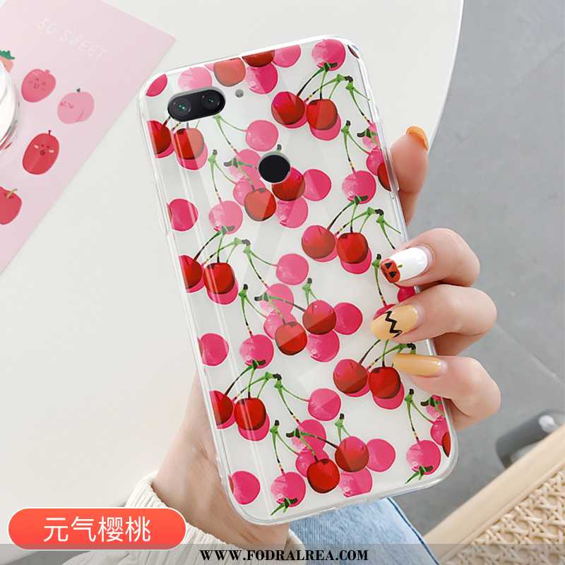 Fodral Xiaomi Mi 8 Lite Trend Transparent, Skal Xiaomi Mi 8 Lite Skydd Jordgubbar Rosa