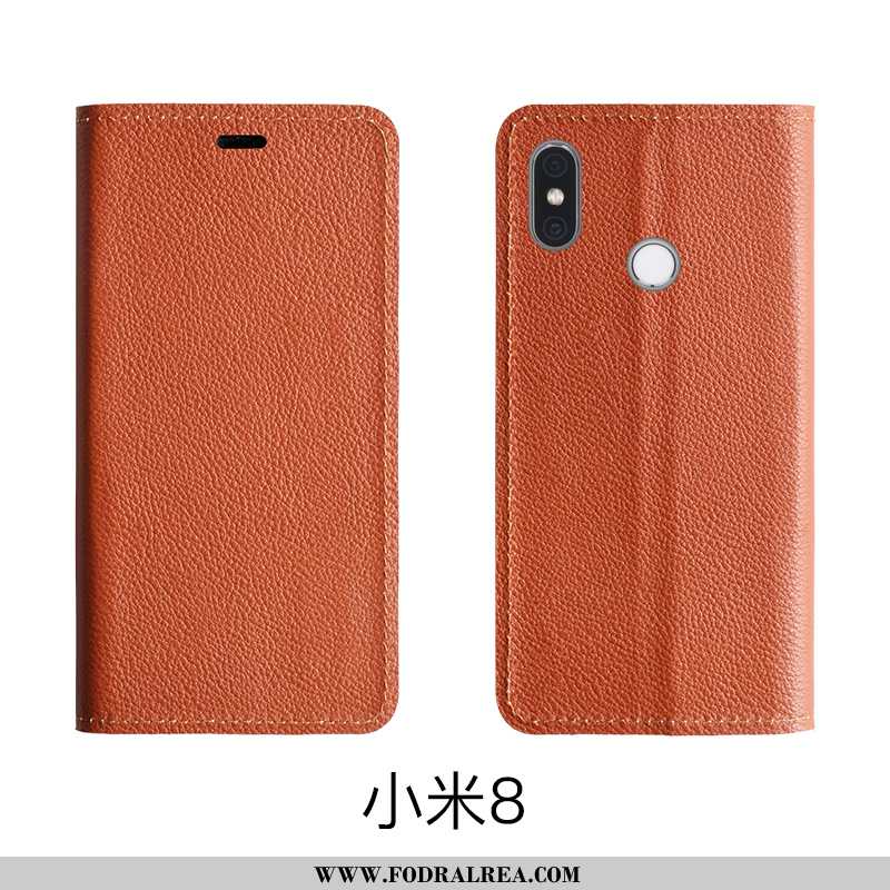 Fodral Xiaomi Mi 8 Läderfodral Röd Läder, Skal Xiaomi Mi 8 Äkta Läder Liten Rosa