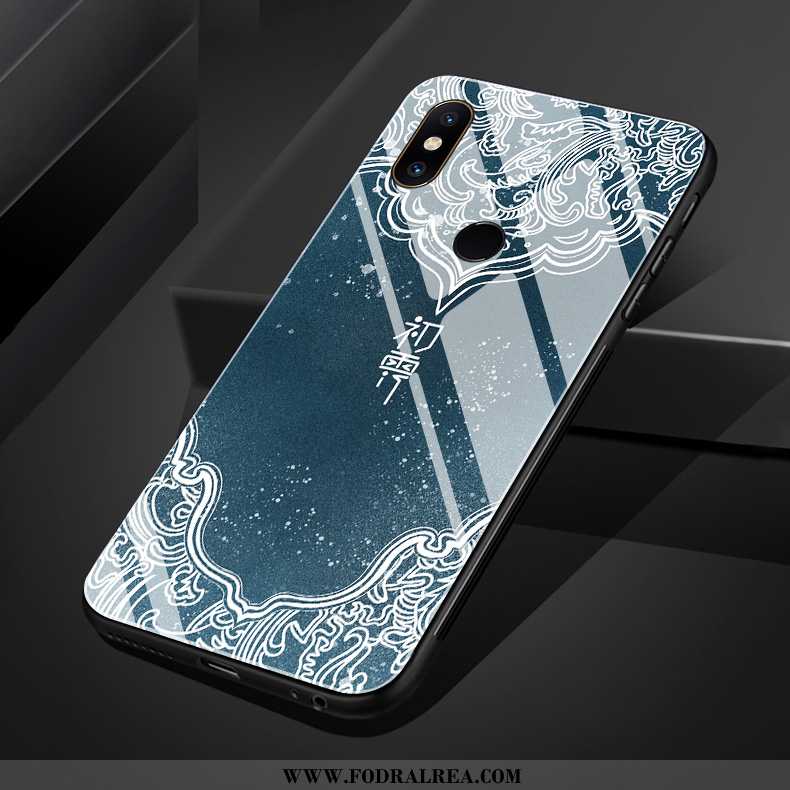 Fodral Xiaomi Mi Mix 3 Glas Konst Blommor, Skal Xiaomi Mi Mix 3 Silikon Kinesisk Stil Blå