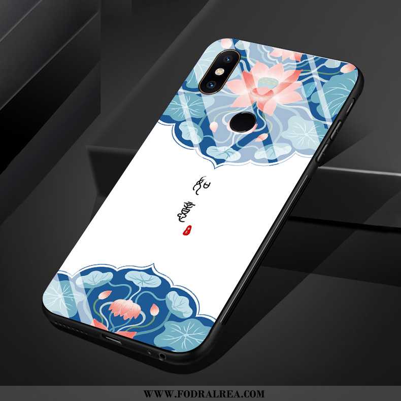 Fodral Xiaomi Mi Mix 3 Glas Konst Blommor, Skal Xiaomi Mi Mix 3 Silikon Kinesisk Stil Blå