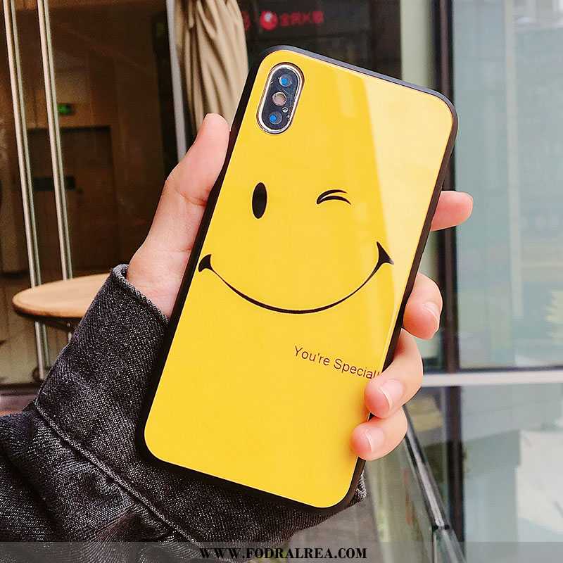 Fodral iPhone X Glas Smiley All Inclusive, Skal iPhone X Trend Hjärta Gul