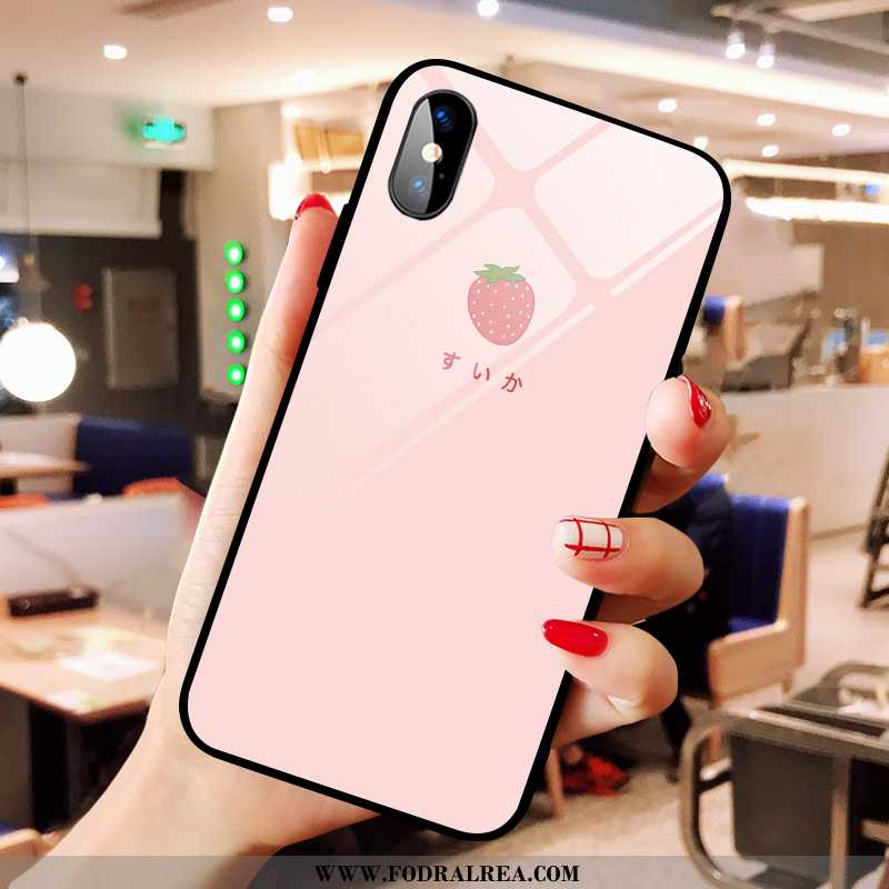 Fodral iPhone Xs Max Tecknat Mobil Telefon Enkel, Skal iPhone Xs Max Glas Jordgubbar Rosa