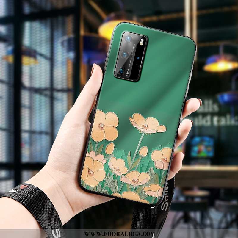 Skal Huawei P40 Pro Skydd Blommor Silikon, Fodral Huawei P40 Pro Lättnad Fallskydd Grön