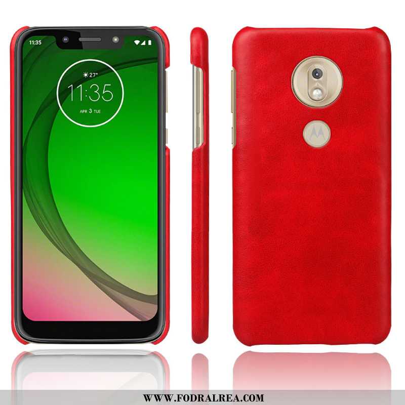 Skal Moto G7 Play Skydd Läder Fodral, Fodral Moto G7 Play Nubuck Retro Orange