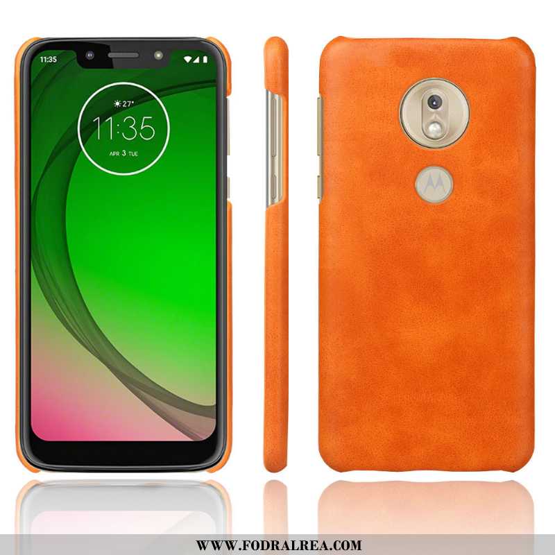 Skal Moto G7 Play Skydd Läder Fodral, Fodral Moto G7 Play Nubuck Retro Orange