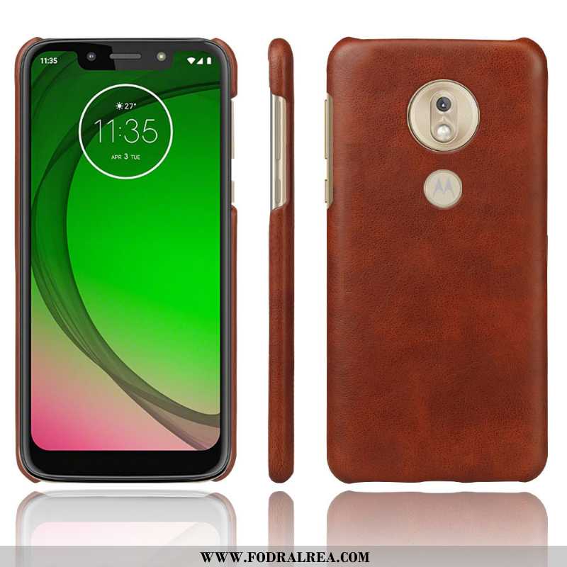 Skal Moto G7 Play Skydd Läder Fodral, Fodral Moto G7 Play Nubuck Retro Orange