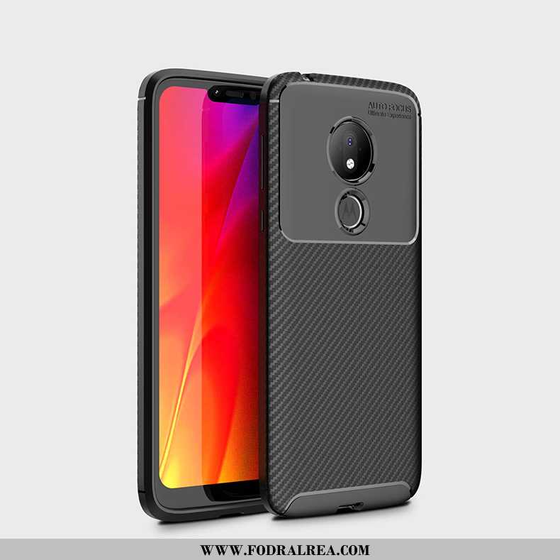 Skal Moto G7 Power Skydd Svart Kostfiber, Fodral Moto G7 Power Tunn Pratkvarn Svarta