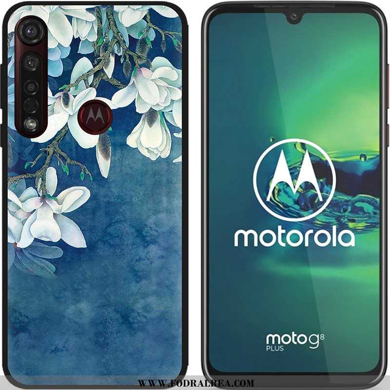 Skal Moto G8 Plus Mjuk Blå Svart, Fodral Moto G8 Plus Nubuck Pu