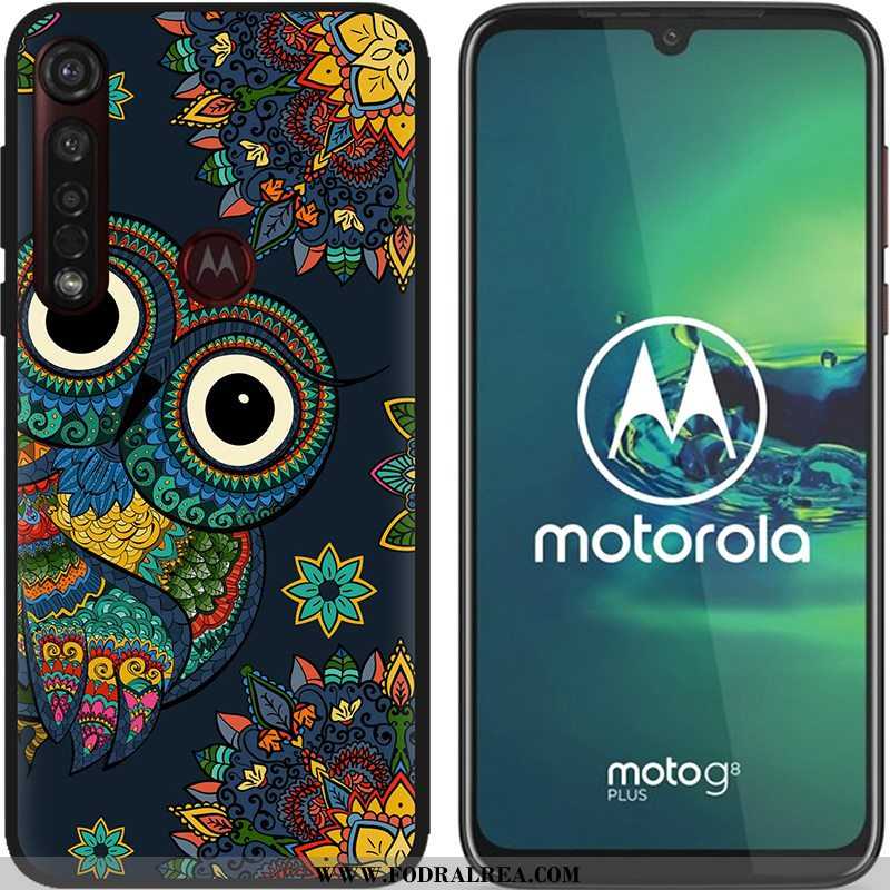 Skal Moto G8 Plus Mjuk Blå Svart, Fodral Moto G8 Plus Nubuck Pu