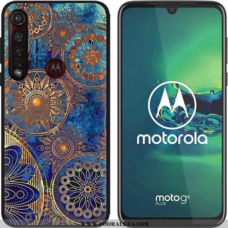 Skal Moto G8 Plus Mjuk Blå Svart, Fodral Moto G8 Plus Nubuck Pu