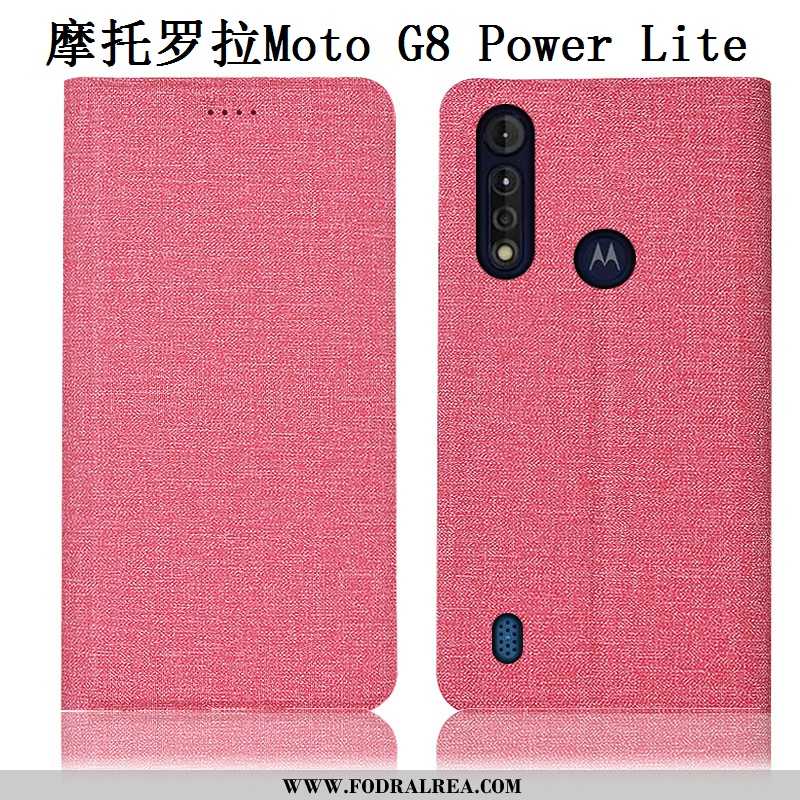 Skal Moto G8 Power Lite Läderfodral Rosa Mobil Telefon, Fodral Moto G8 Power Lite Bomull Och Linne F