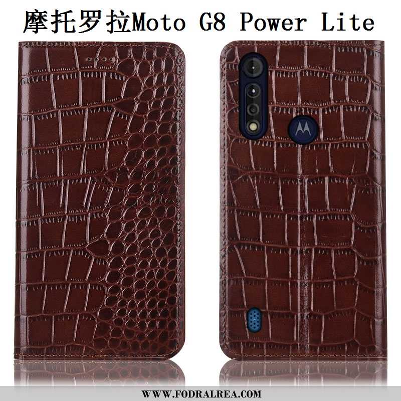 Skal Moto G8 Power Lite Mönster Täcka Äkta Läder, Fodral Moto G8 Power Lite Skydd Bruna