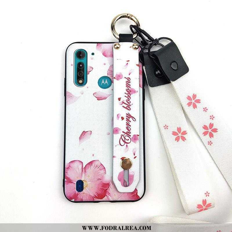 Skal Moto G8 Power Lite Skydd Blommor Rosa, Fodral Moto G8 Power Lite Hängsmycken Mjuk Rosa