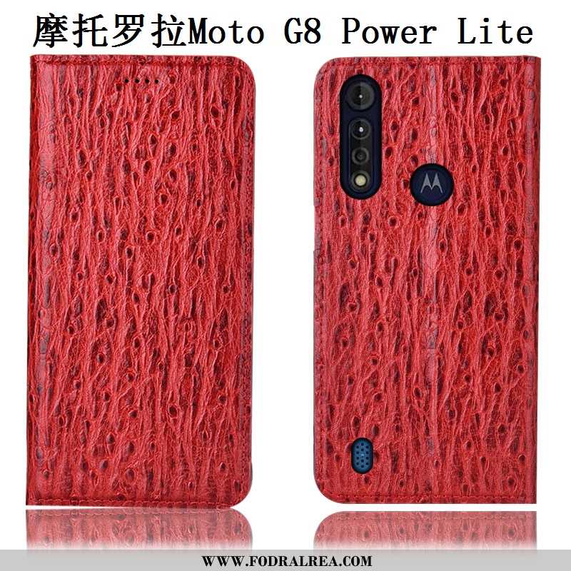 Skal Moto G8 Power Lite Skydd Mönster, Fodral Moto G8 Power Lite Äkta Läder Mobil Telefon Röd