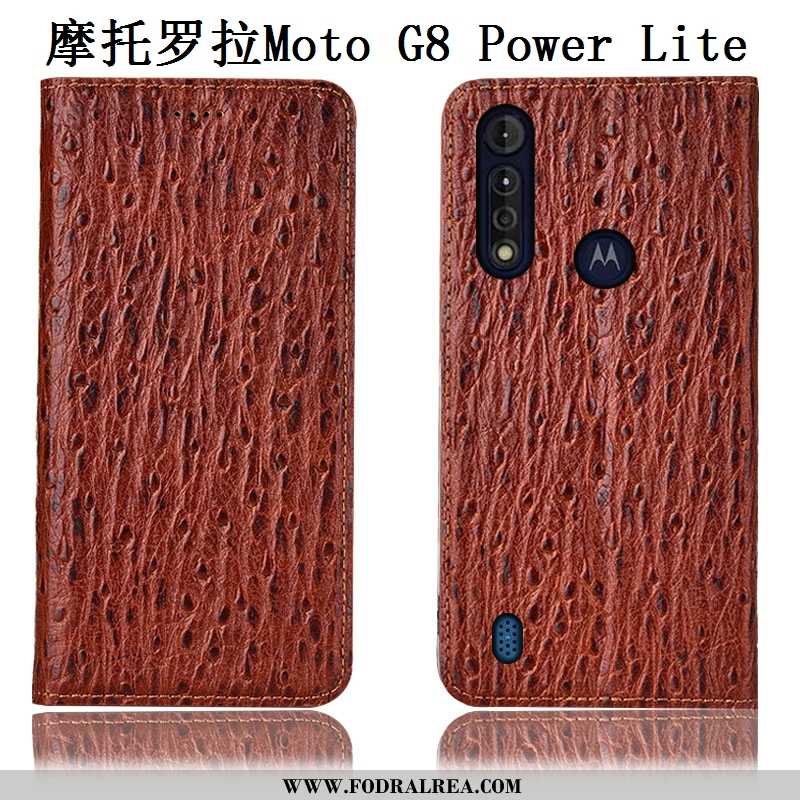 Skal Moto G8 Power Lite Skydd Mönster, Fodral Moto G8 Power Lite Äkta Läder Mobil Telefon Röd