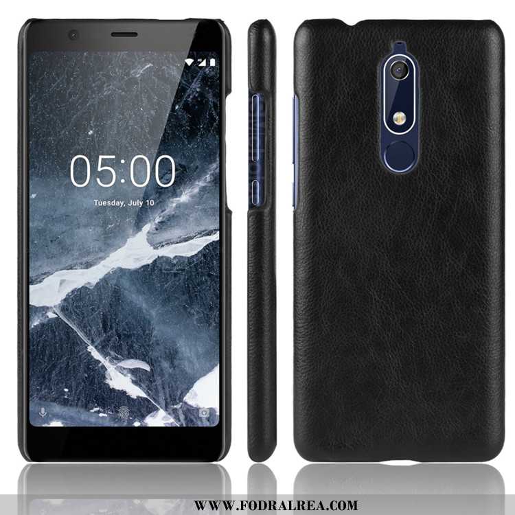 Skal Nokia 5.1 Kreativa Litchi Hård, Fodral Nokia 5.1 Läder Svarta