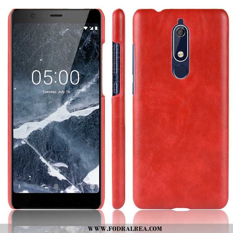 Skal Nokia 5.1 Kreativa Litchi Hård, Fodral Nokia 5.1 Läder Svarta