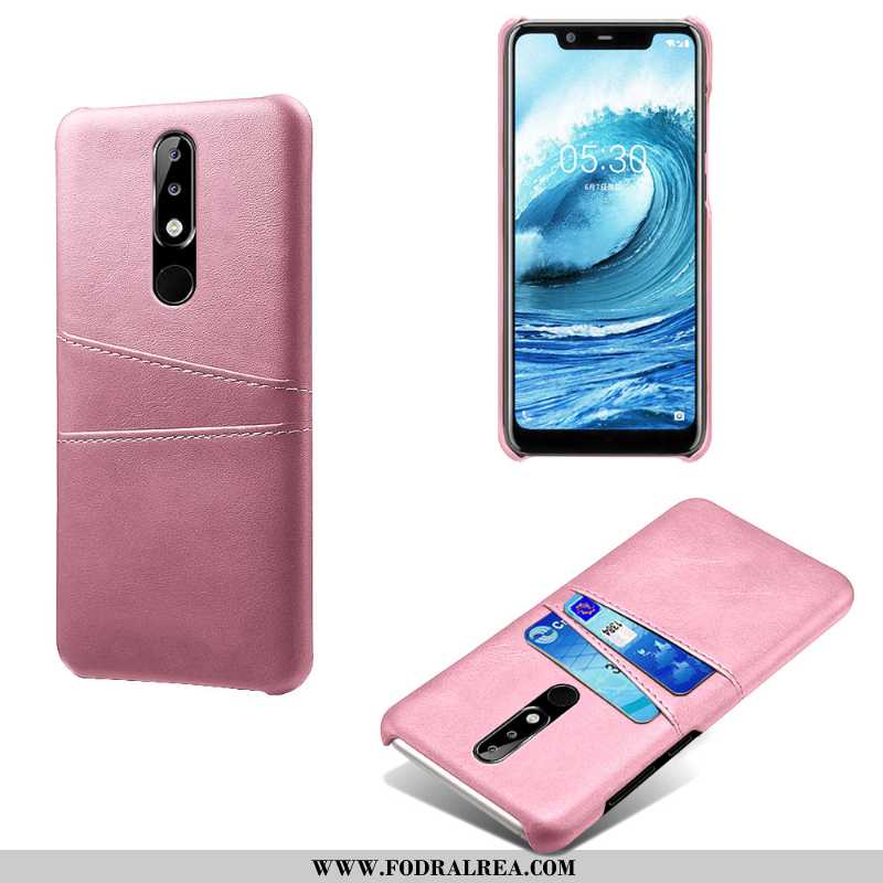 Skal Nokia 5.1 Plus Läder Rosa Fallskydd, Fodral Nokia 5.1 Plus Skydd Mobil Telefon