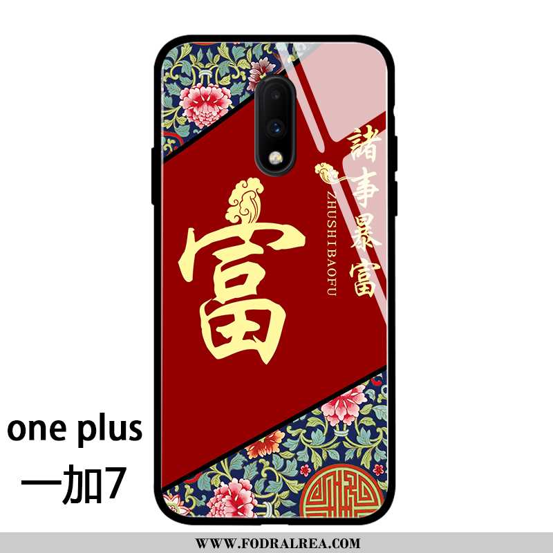 Skal Oneplus 7 Glas Röd Trend, Fodral Oneplus 7 Personlighet Net Red