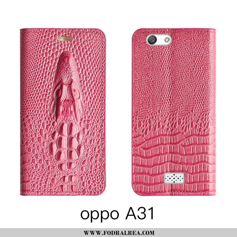 Skal Oppo A31 Skydd Täcka Röd, Fodral Oppo A31 Läderfodral Äkta Läder Rosa