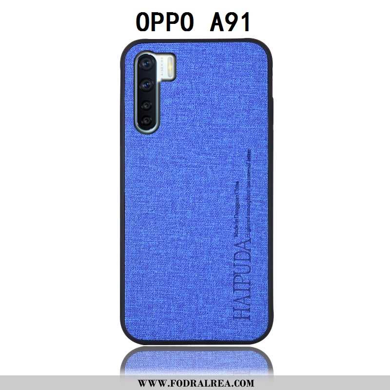 Skal Oppo A91 Bomull Och Linne Skydd Skal, Fodral Oppo A91 Läderfodral Grå