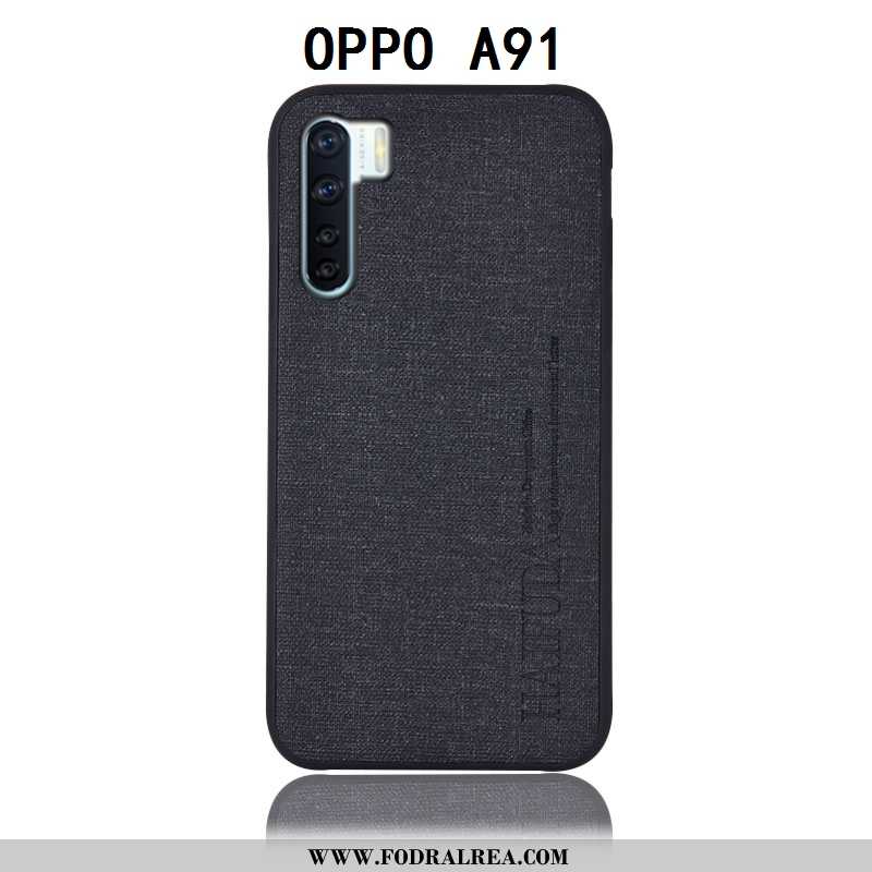 Skal Oppo A91 Bomull Och Linne Skydd Skal, Fodral Oppo A91 Läderfodral Grå