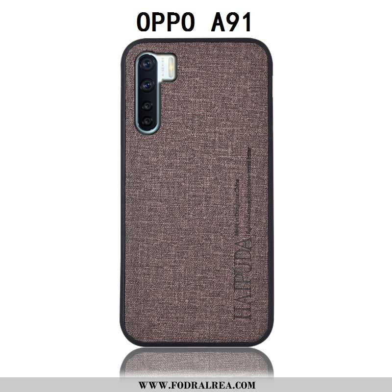 Skal Oppo A91 Bomull Och Linne Skydd Skal, Fodral Oppo A91 Läderfodral Grå