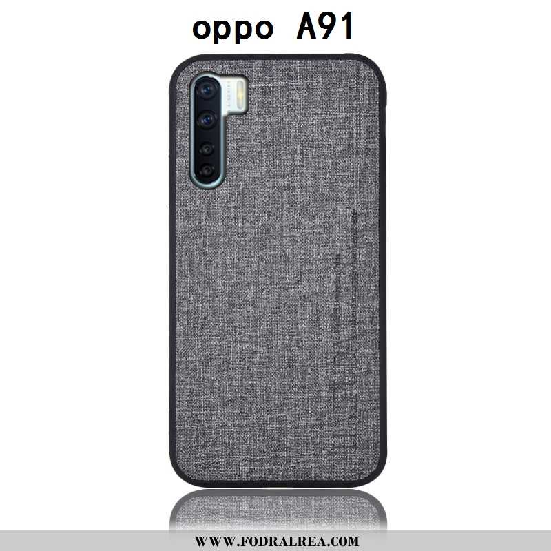 Skal Oppo A91 Bomull Och Linne Skydd Skal, Fodral Oppo A91 Läderfodral Grå