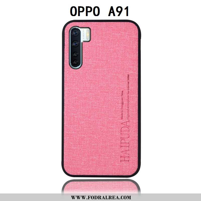 Skal Oppo A91 Bomull Och Linne Skydd Skal, Fodral Oppo A91 Läderfodral Grå