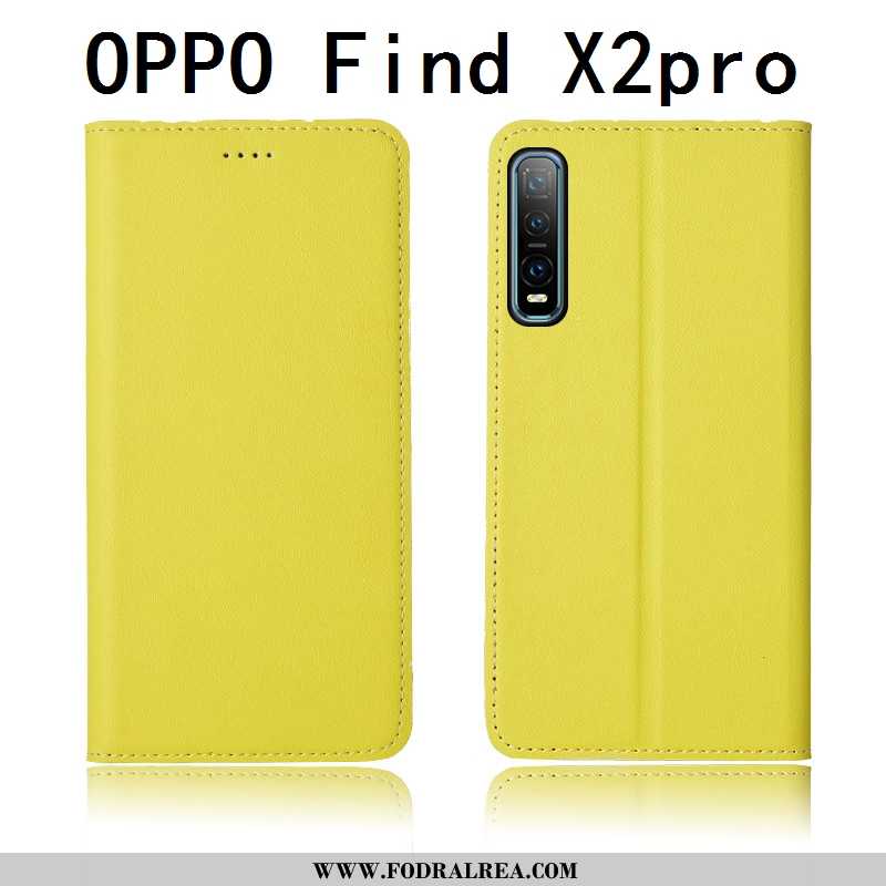 Skal Oppo Find X2 Pro Äkta Läder Mobil Telefon Skydd, Fodral Oppo Find X2 Pro Mjuk Clamshell Gul