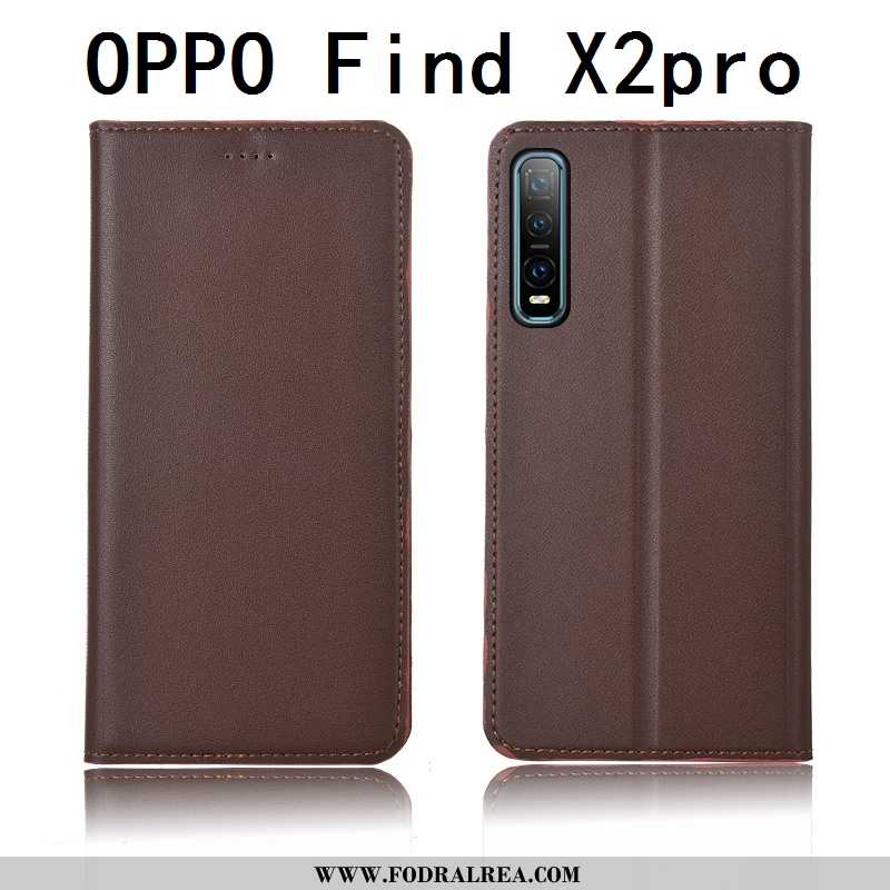 Skal Oppo Find X2 Pro Äkta Läder Mobil Telefon Skydd, Fodral Oppo Find X2 Pro Mjuk Clamshell Gul