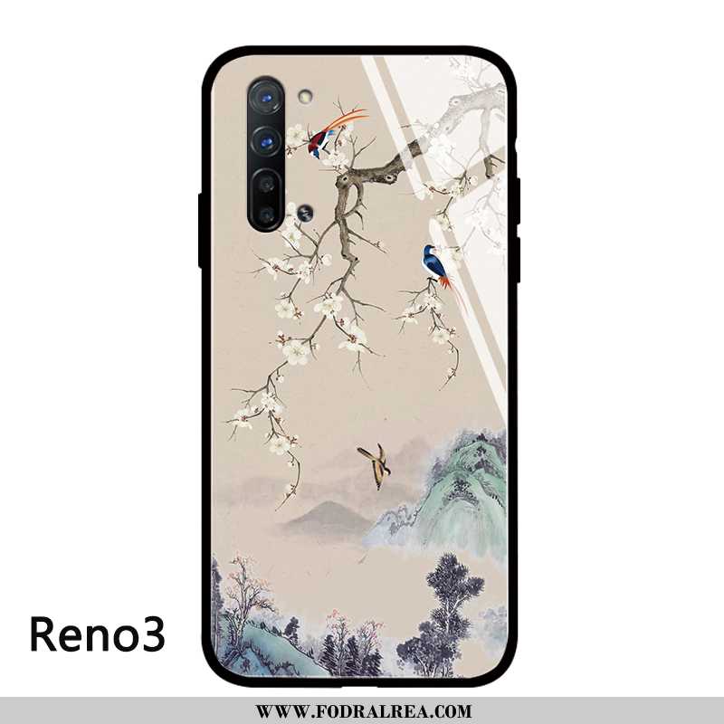 Skal Oppo Reno 3 Skydd Mobil Telefon Personlighet, Fodral Oppo Reno 3 Glas Silikon Beige