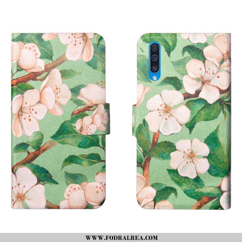 Skal Samsung Galaxy A50s Silikon Grön Blommor, Fodral Samsung Galaxy A50s Skydd