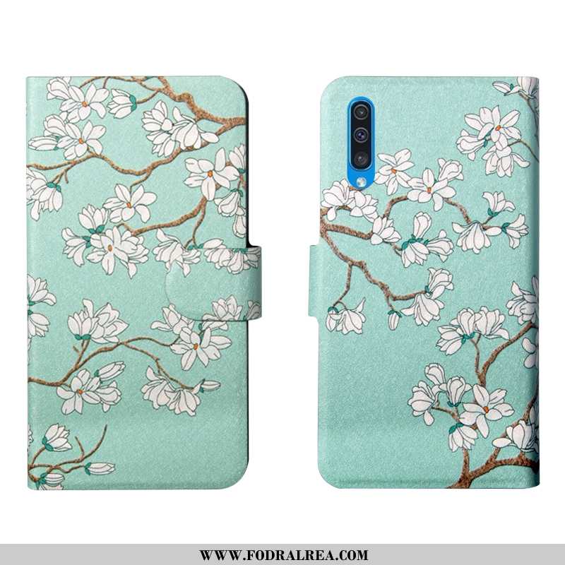 Skal Samsung Galaxy A50s Silikon Grön Blommor, Fodral Samsung Galaxy A50s Skydd