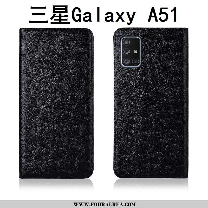 Skal Samsung Galaxy A51 Äkta Läder Silikon Skydd, Fodral Samsung Galaxy A51 Mönster Svarta