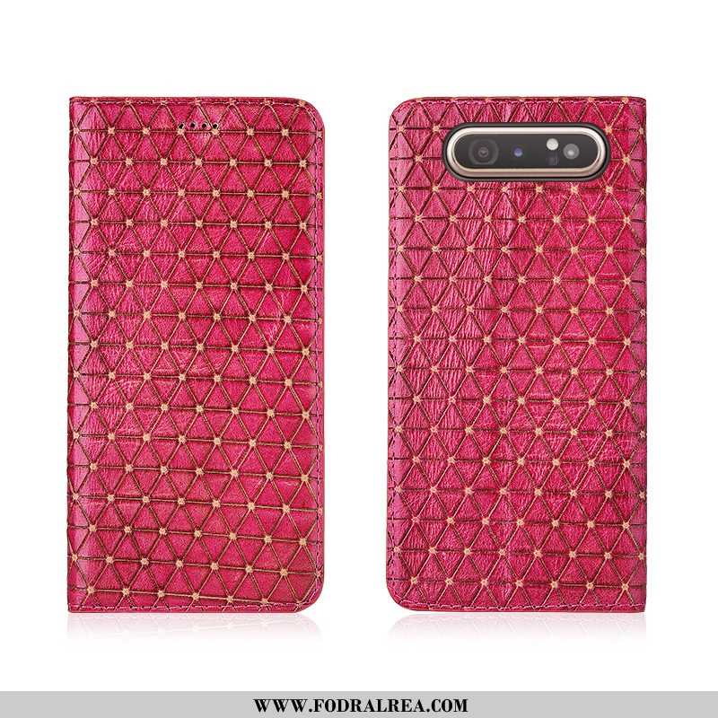 Skal Samsung Galaxy A80 Mjuk Rutigt Äkta Läder, Fodral Samsung Galaxy A80 Silikon Nubuck Rosa