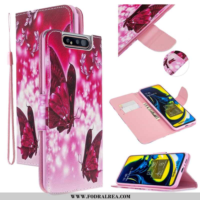 Skal Samsung Galaxy A80 Skydd Mobil Telefon Rosa, Fodral Samsung Galaxy A80 Läderfodral Stjärna Rosa