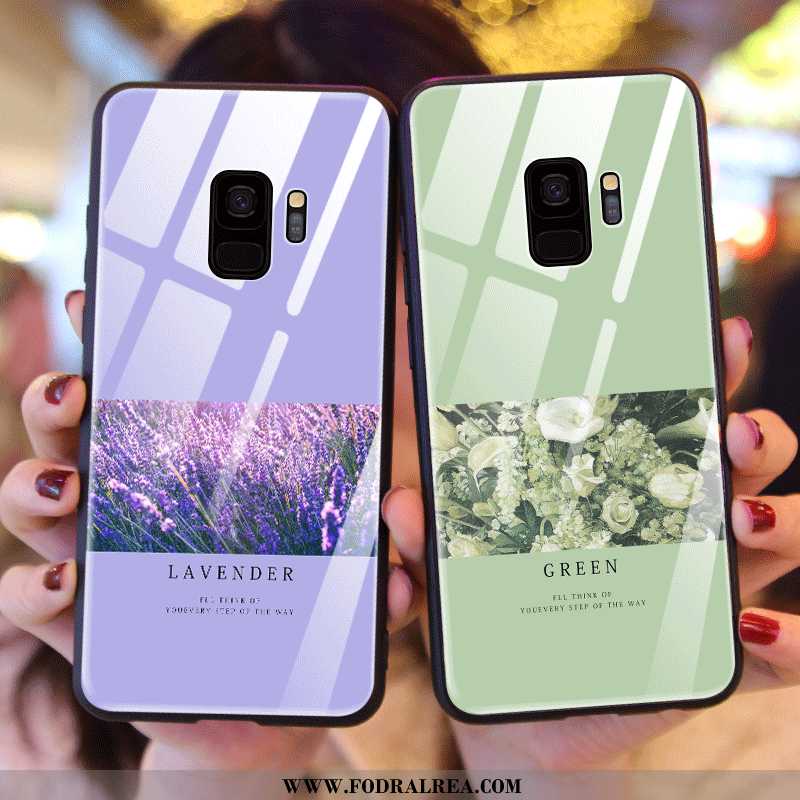 Skal Samsung Galaxy S9 Skydd Stjärna Grön, Fodral Samsung Galaxy S9 Glas Blommor Grön