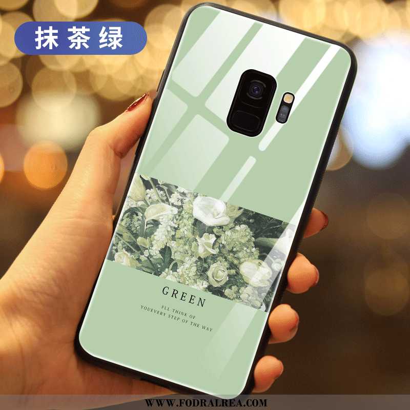 Skal Samsung Galaxy S9 Skydd Stjärna Grön, Fodral Samsung Galaxy S9 Glas Blommor Grön