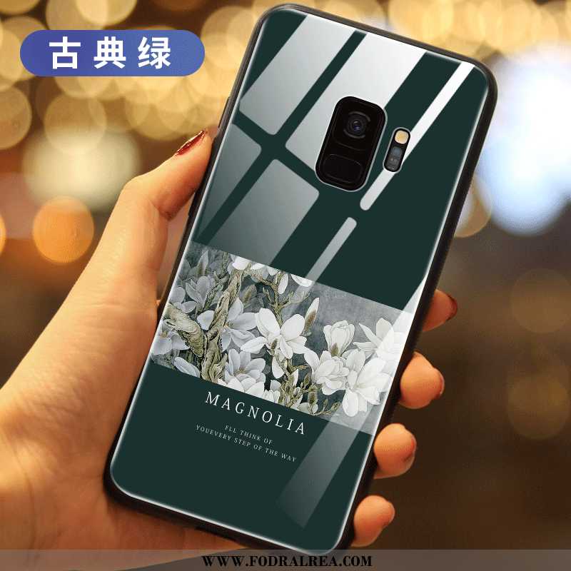 Skal Samsung Galaxy S9 Skydd Stjärna Grön, Fodral Samsung Galaxy S9 Glas Blommor Grön