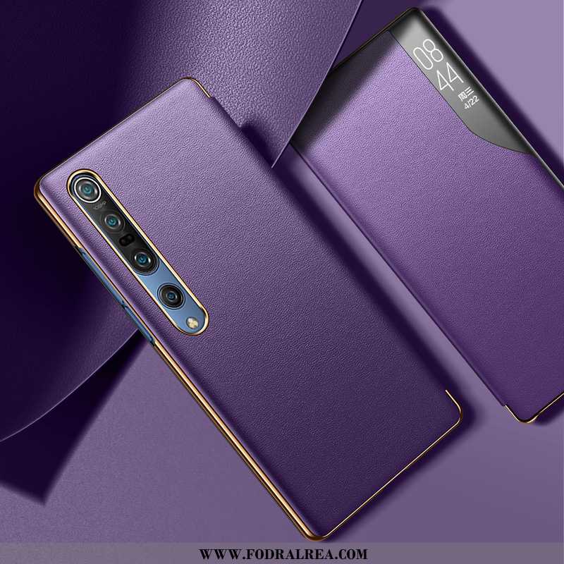 Skal Xiaomi Mi 10 Pro Äkta Läder Purpur Läderfodral, Fodral Xiaomi Mi 10 Pro Trend Täcka Lila