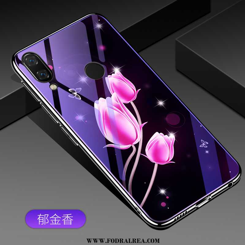 Skal Xiaomi Redmi Note 7 Skydd Blommor Purpur, Fodral Xiaomi Redmi Note 7 Glas Silikon Lila