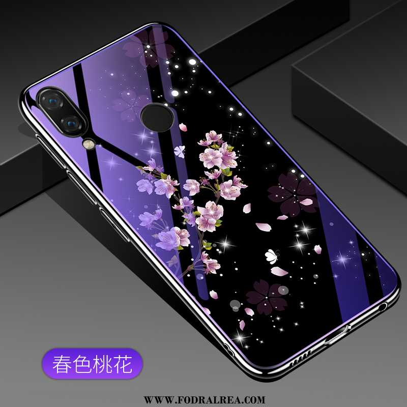 Skal Xiaomi Redmi Note 7 Skydd Blommor Purpur, Fodral Xiaomi Redmi Note 7 Glas Silikon Lila