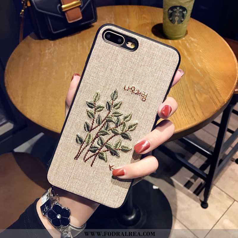 Skal iPhone 8 Plus Kreativa Hängsmycken Mobil Telefon, Fodral iPhone 8 Plus Broderi Beige