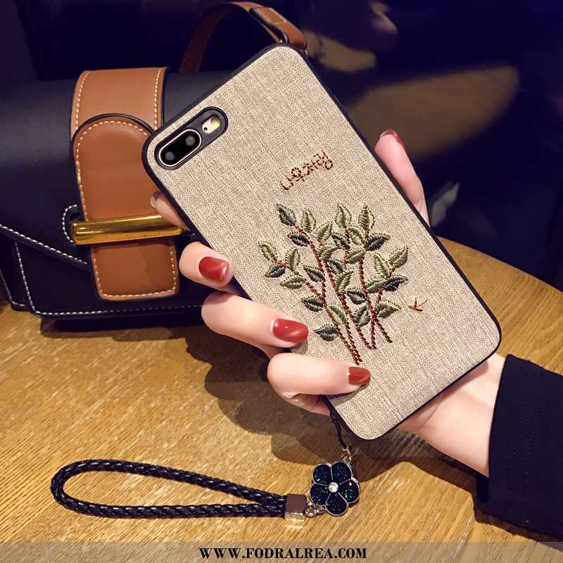 Skal iPhone 8 Plus Kreativa Hängsmycken Mobil Telefon, Fodral iPhone 8 Plus Broderi Beige