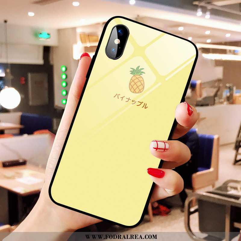 Skal iPhone X Glas Cow Net Red, Fodral iPhone X Kyla Mobil Telefon Gul