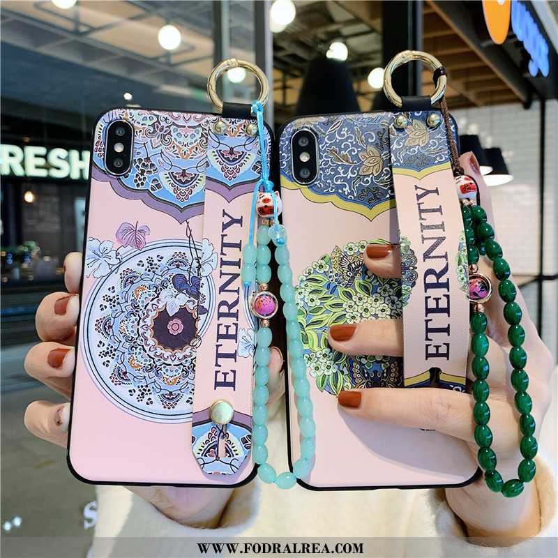 Skal iPhone X Skydd Armband Mobil Telefon, Fodral iPhone X Retro Blommor Rosa