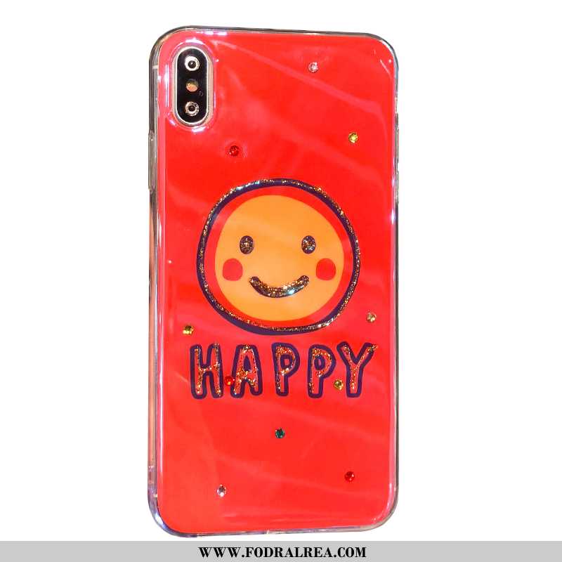 Skal iPhone Xs Vacker Smiley Röd, Fodral iPhone Xs Strass Mobil Telefon Röd